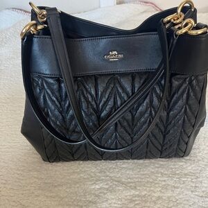 Coach Black Quilted Shoulder Bag with Gold Accents